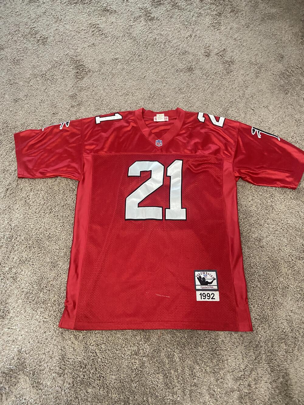 Atlanta Falcons Jersey Mens 52 Red NFL Football Deion Sanders 21 Mitchell & Ness